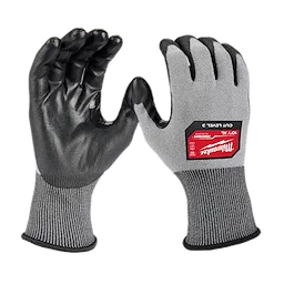Cut Level 3 High Dexterity Polyurethane Dipped Gloves - XL, gray with black palms, red label on back of right glove.
