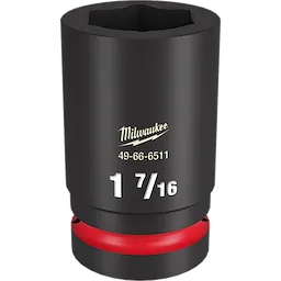 The product is a 1%22 DR 1-7%2F16 DEEP IMPACT SOCKET. It is black with a red accent ring near the base. The size "1 7/16" is displayed prominently in white text. The manufacturer's logo and model number "49-66-6511" are also visible.