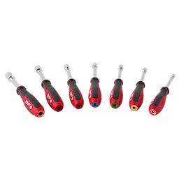 7pc SAE HollowCore Magnetic Nut Driver Set includes seven red and black nut drivers with color-coded ends and silver shafts.
