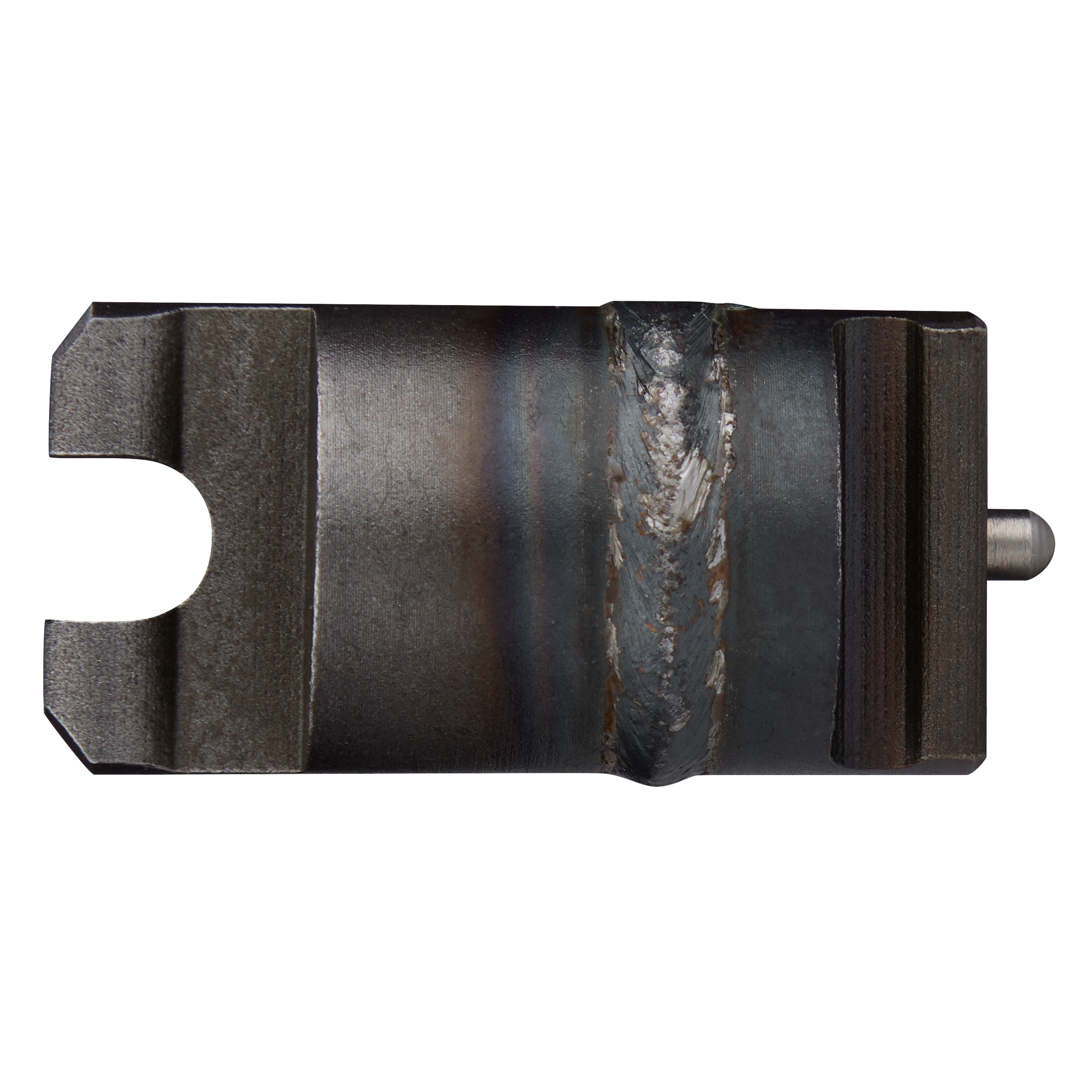 Anchor Adapter for Spartan Machines is a small, rectangular metal component with a central ridge and notches at both ends. It appears to be designed for attachment and reinforcement purposes. The material has a dark, industrial finish with weld marks visible along the center.