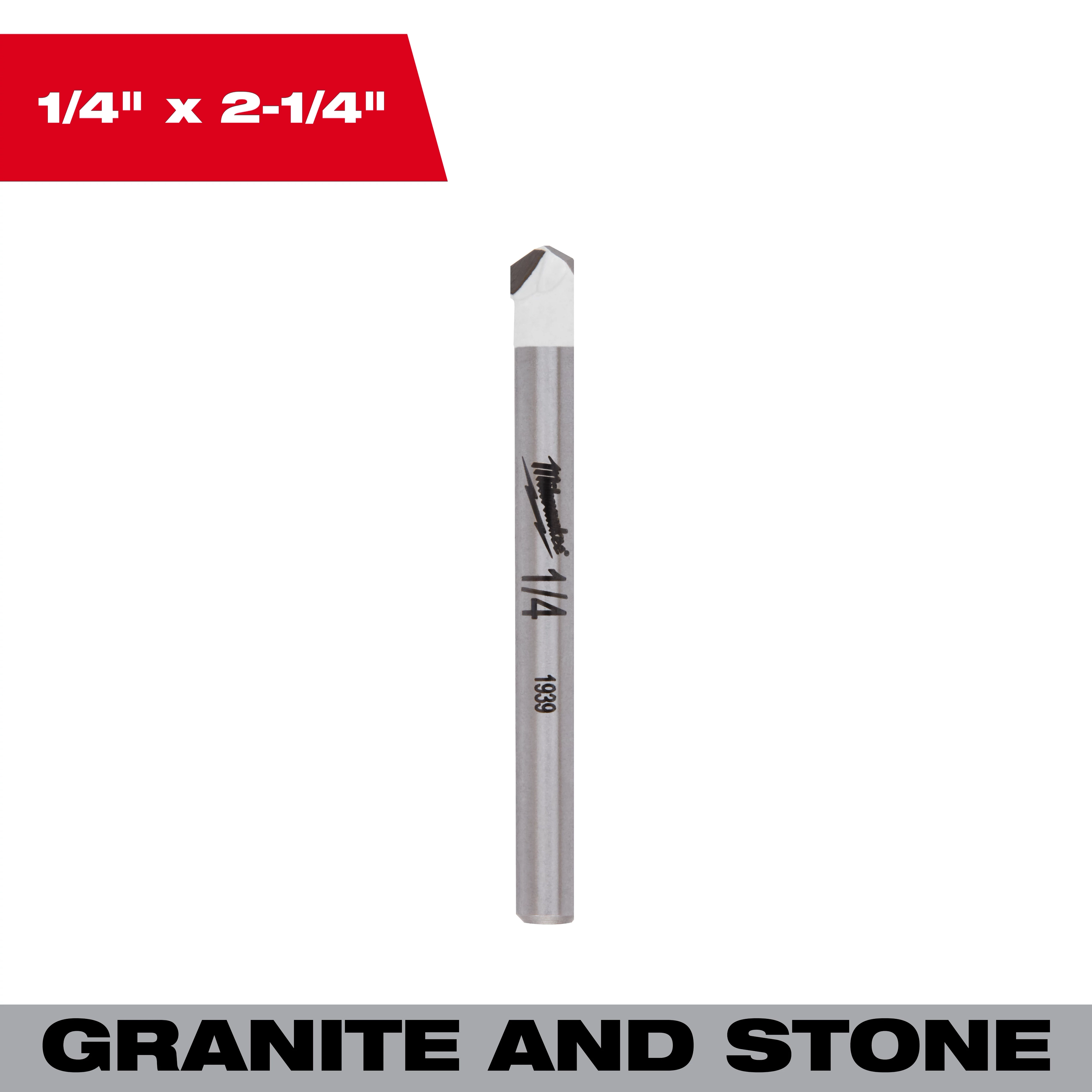 1/4" Granite and Stone Bit standing upright on a plain background with size text above and label below.