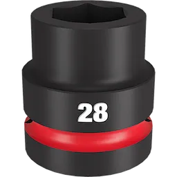 1" DR 28MM STD Impact Socket. The socket is black with a red stripe around its lower section and has the number 28 printed in white on the side. It features a hexagonal opening at the top.