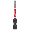 The image shows a single SHOCKWAVE™ 2" Impact Duty Slotted 7/64" Power Bit. It features a red and white "Milwaukee" branded shaft and a black, hexagonal base. The product is part of a 25-pack.