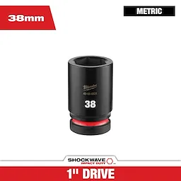 SHOCKWAVE Impact Duty 1" Drive 38MM Deep 6 Point Socket standing upright with size and drive labels around it.