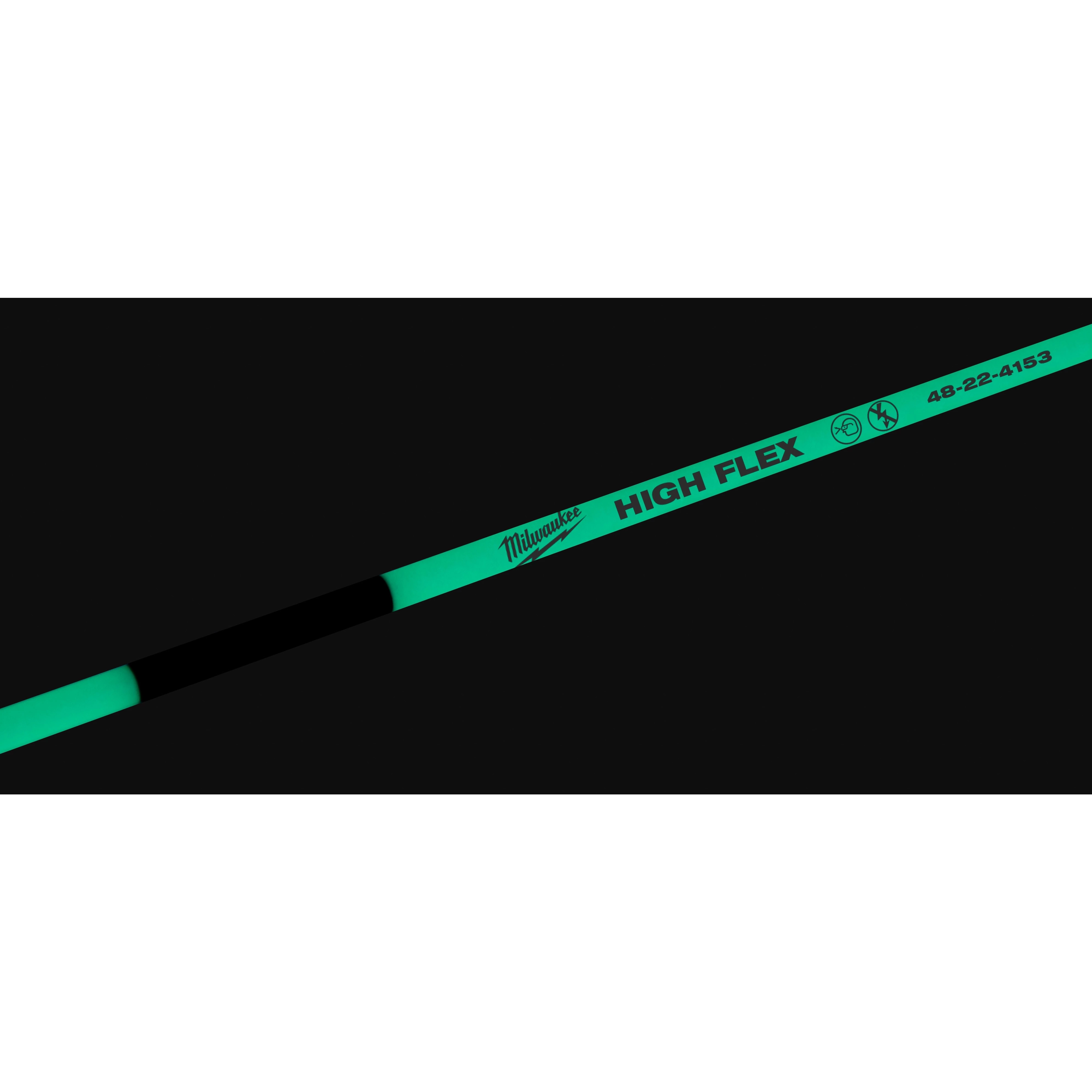5 Foot High Flex Fish Stick with a light green color and black band, featuring a company logo, icons, and product number 48-22-4153.