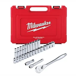 28 pc 1/2" Drive Metric Ratchet and Socket Set with FOUR FLAT™ Sides