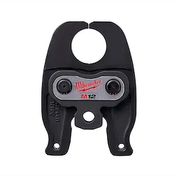 1-1/4" Crimp (F1807) Jaw for M12 FORCE LOGIC Press Tool. Black metal jaw with red Milwaukee branding, two bolts in center.
