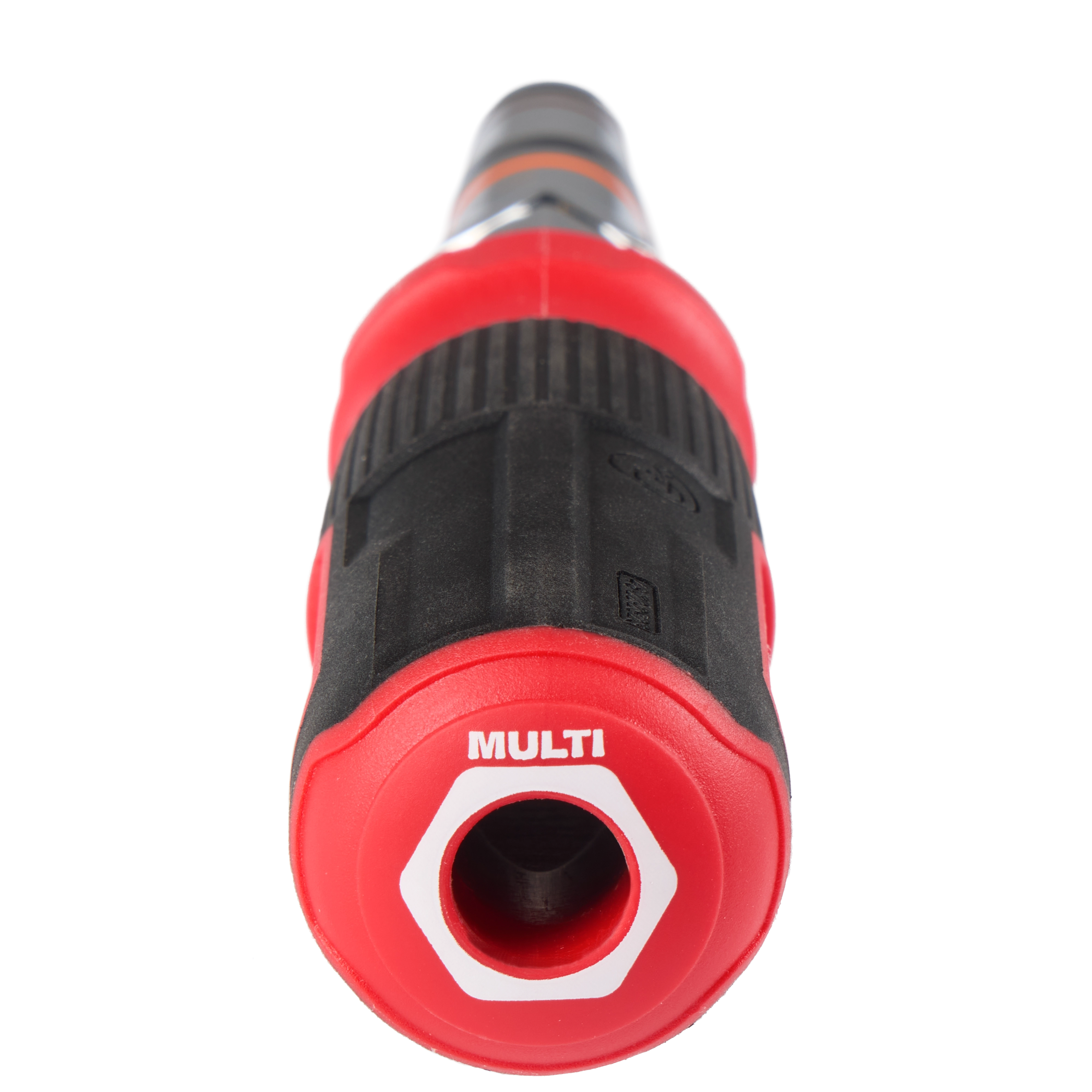 7-IN-1 HOLLOWCORE Multi-Nut Driver featuring a black and red handle with "MULTI" text. Hexagonal opening at the front.