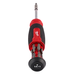 14-in-1 TORX Multi-Bit Screwdriver with red and black handle and multiple interchangeable bits stored in a compartment inside the handle.