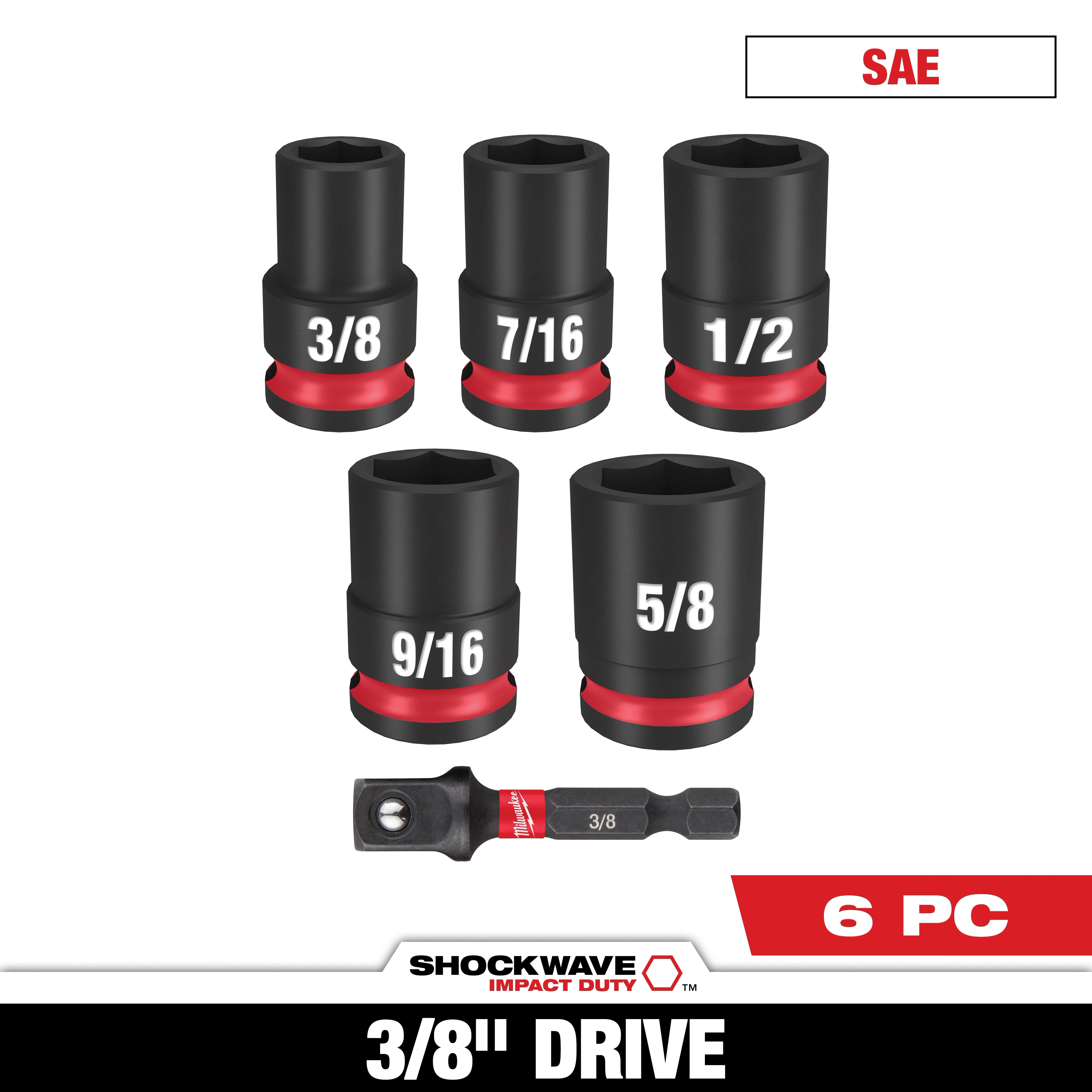 6PC SHOCKWAVE Impact Duty™ 3/8" Drive SAE Standard Socket Set