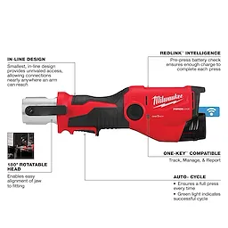 M12 FORCE LOGIC Press Tool Kit with ONE-KEY features in-line design, 180° rotatable head, REDLINK intelligence, and auto-cycle.