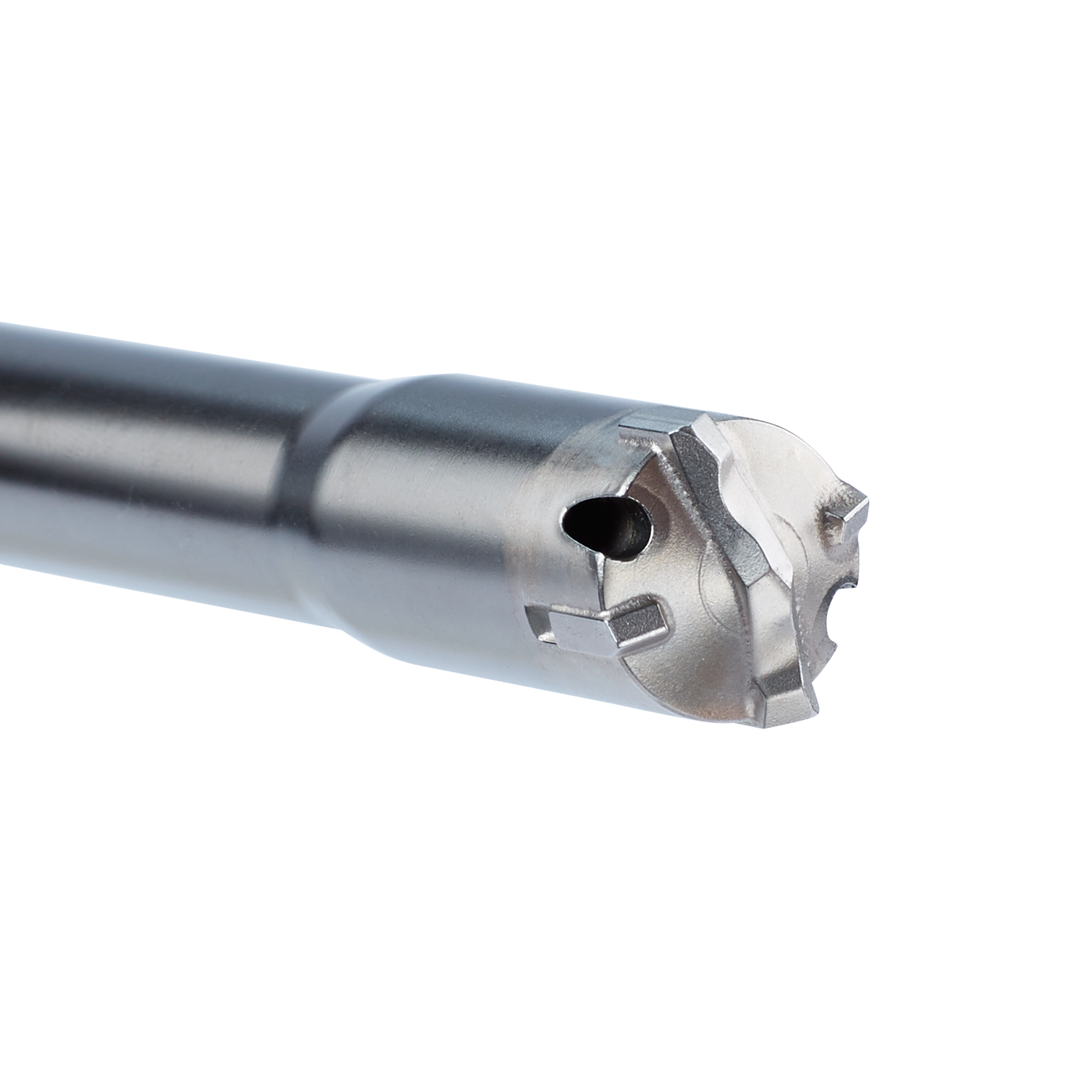 SDS MAX Vacuum Bits depicted in the image has a steel body, designed specifically for efficient dust extraction drilling. The bit features a carbide-tipped head with multiple cutting edges and vacuum holes for dust removal.