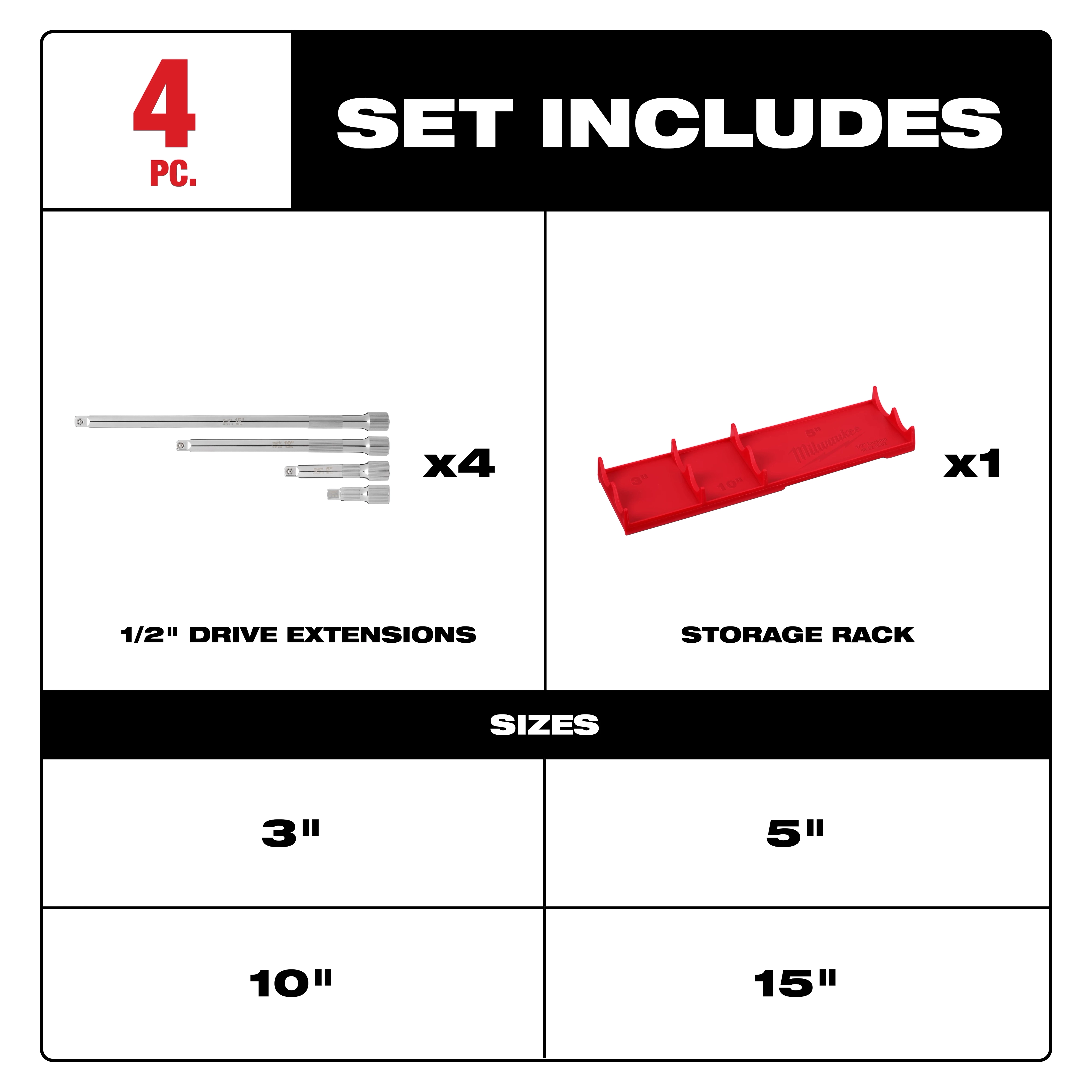 4pc 1/2” Drive Extension Set