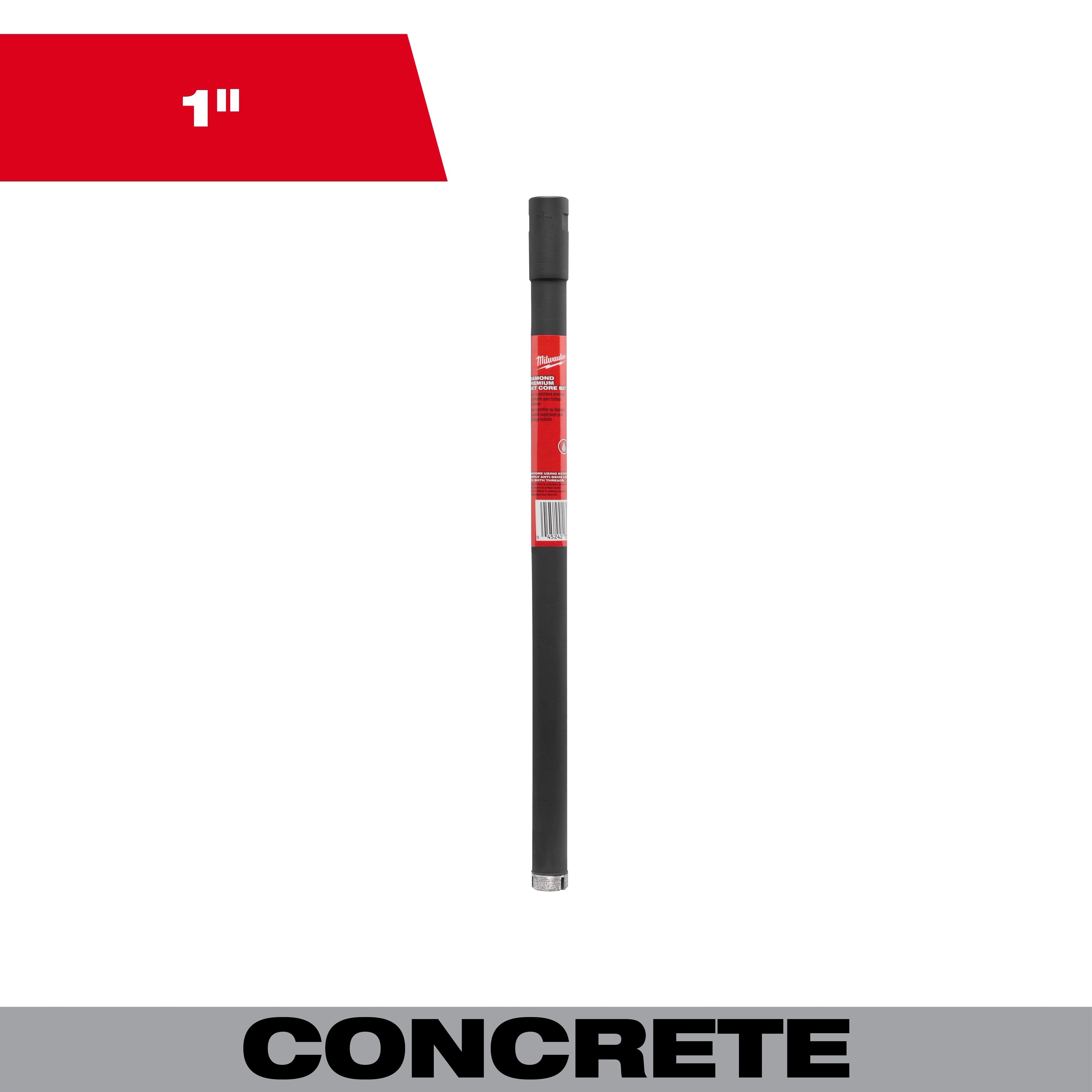 1" Diamond Premium Wet Core Bit for drilling concrete. The bit has a black body with a red label near the top.