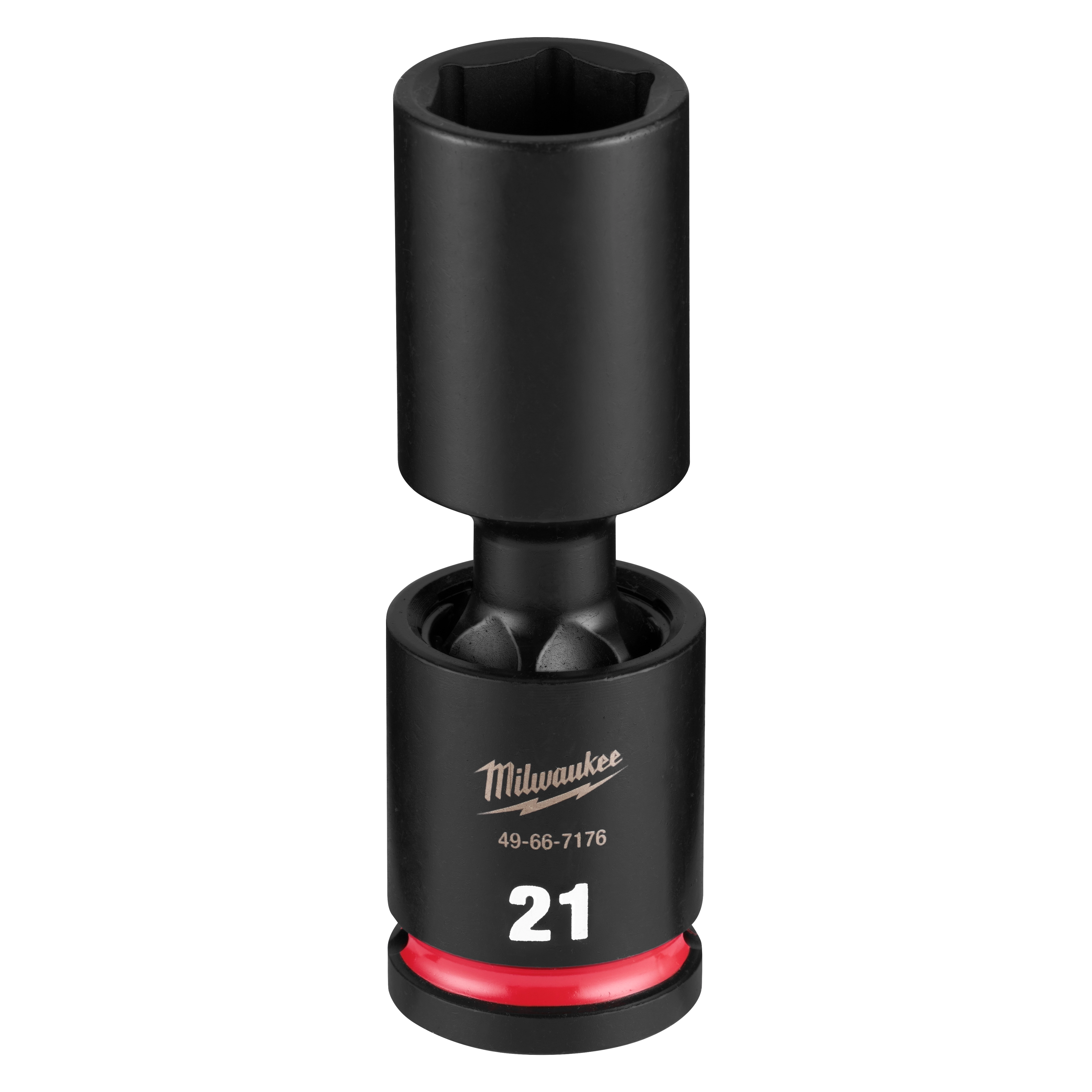 SHOCKWAVE Impact Duty 1/2" Drive 21MM Deep Swivel Socket standing upright with the number 21 on its base.