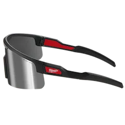 Wrap Around Safety Glasses feature mirrored, anti-scratch lenses and a sleek design with black and red accents. The glasses provide full eye protection and durability.