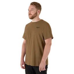 A man wearing a brown FREEFLEX Hybrid Work Tee - Short Sleeve.