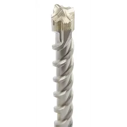 SDS Plus MX4 3/4" x 8" x 10" drill bit with a spiral flute design and a four-cutter carbide tip for drilling concrete.