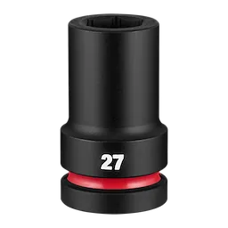 SHOCKWAVE Impact Duty 1" Drive 27mm Deep 6 Point Socket standing upright with 27 marking and red ring near base.