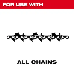 The Flat File for Saw Chain 3 PK can be used with all chains. The image includes text "FOR USE WITH" above a saw chain graphic and "ALL CHAINS" below it, indicating compatibility.