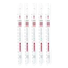 Five 4" 10TPI U-Shank Wood Bi-Metal Jig Saw Blades are arranged vertically, featuring a sharp-toothed edge and white bodies with red text.