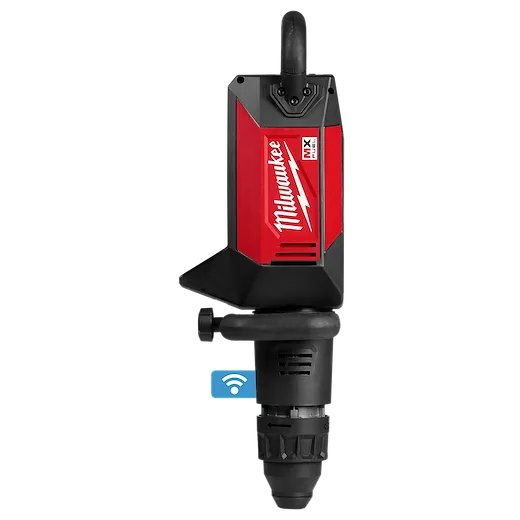 MX FUEL 27lb SDS MAX Demolition Hammer with black and red body, showing control panel and grip. Blue Wifi symbol on the lower part.