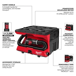 Red and black M18 FUEL 4 Gallon Wet/Dry Vacuum w/ PACKOUT Compatibility & VACLINK on a white background.