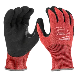 Cut Level 4 Nitrile Dipped Gloves with black palms and red knit backs, displayed side by side.