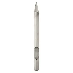 Steel 1-1/8" hex shank moil point chisel, 16 inches long. Features a sharp pointed tip for chiseling and demolition tasks.
