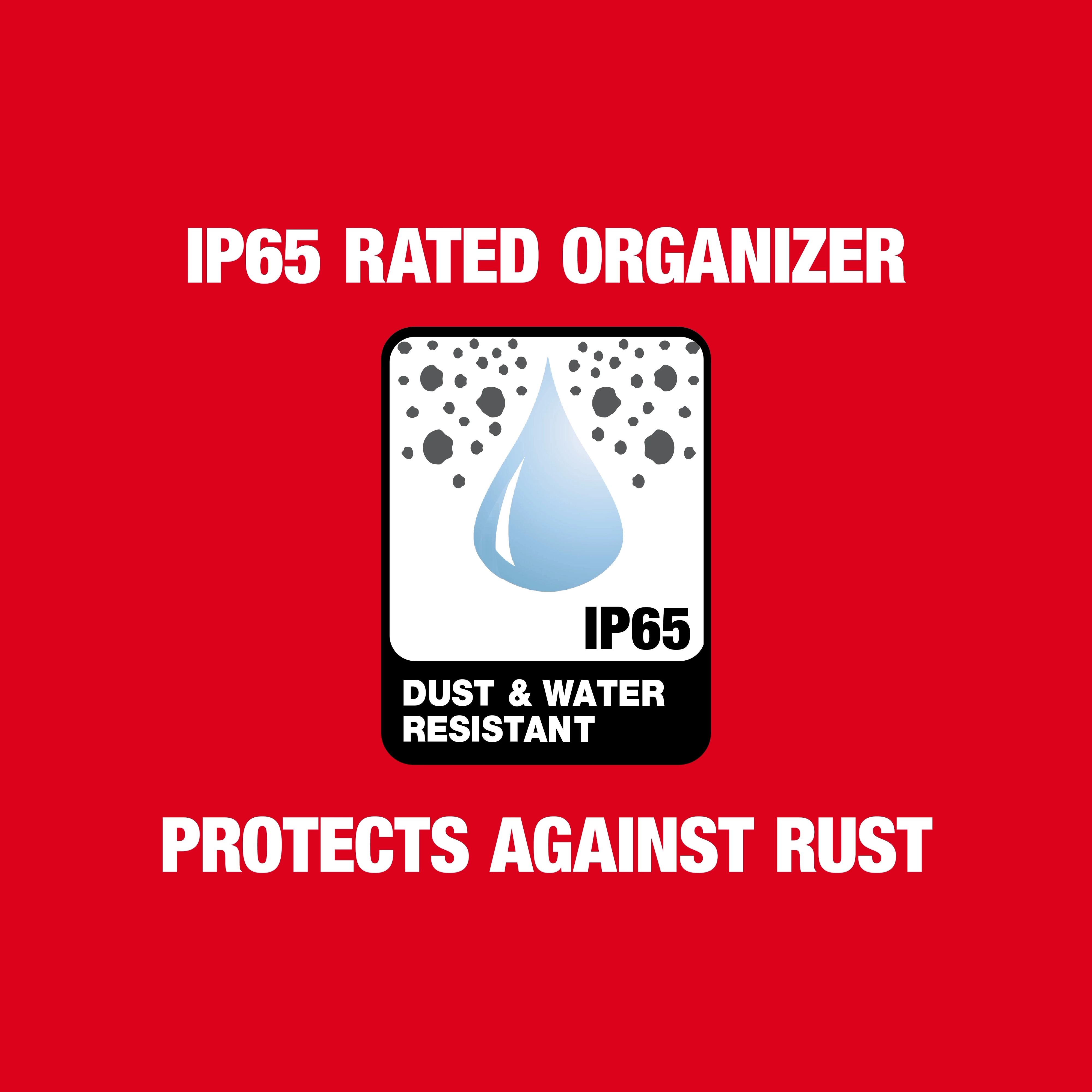 The 9pc Saw Chain Sharpening Set with PACKOUT™ Low-Profile Compact Organizer features an IP65 rated dust and water-resistant organizer that protects against rust.