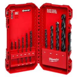 THUNDERBOLT® Titanium Drill Bit Set – 14PC includes a range of 14 black oxide finish drill bits of various sizes in a red durable case. The bits are neatly organized and labeled, and the case prominently displays the Milwaukee logo.