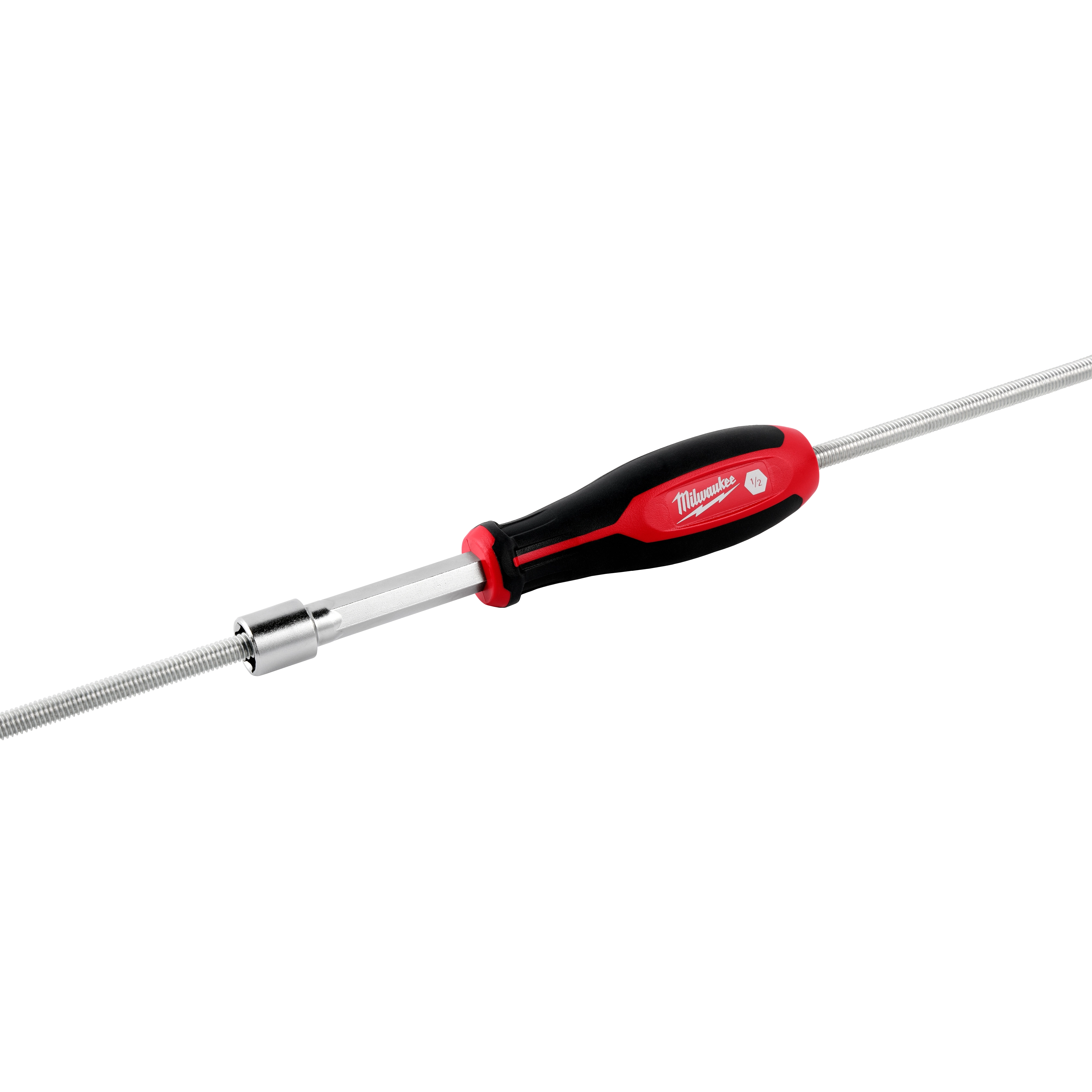 1/2" HollowCore Magnetic Nut Driver with a black and red ergonomic handle, positioned on a threaded rod.