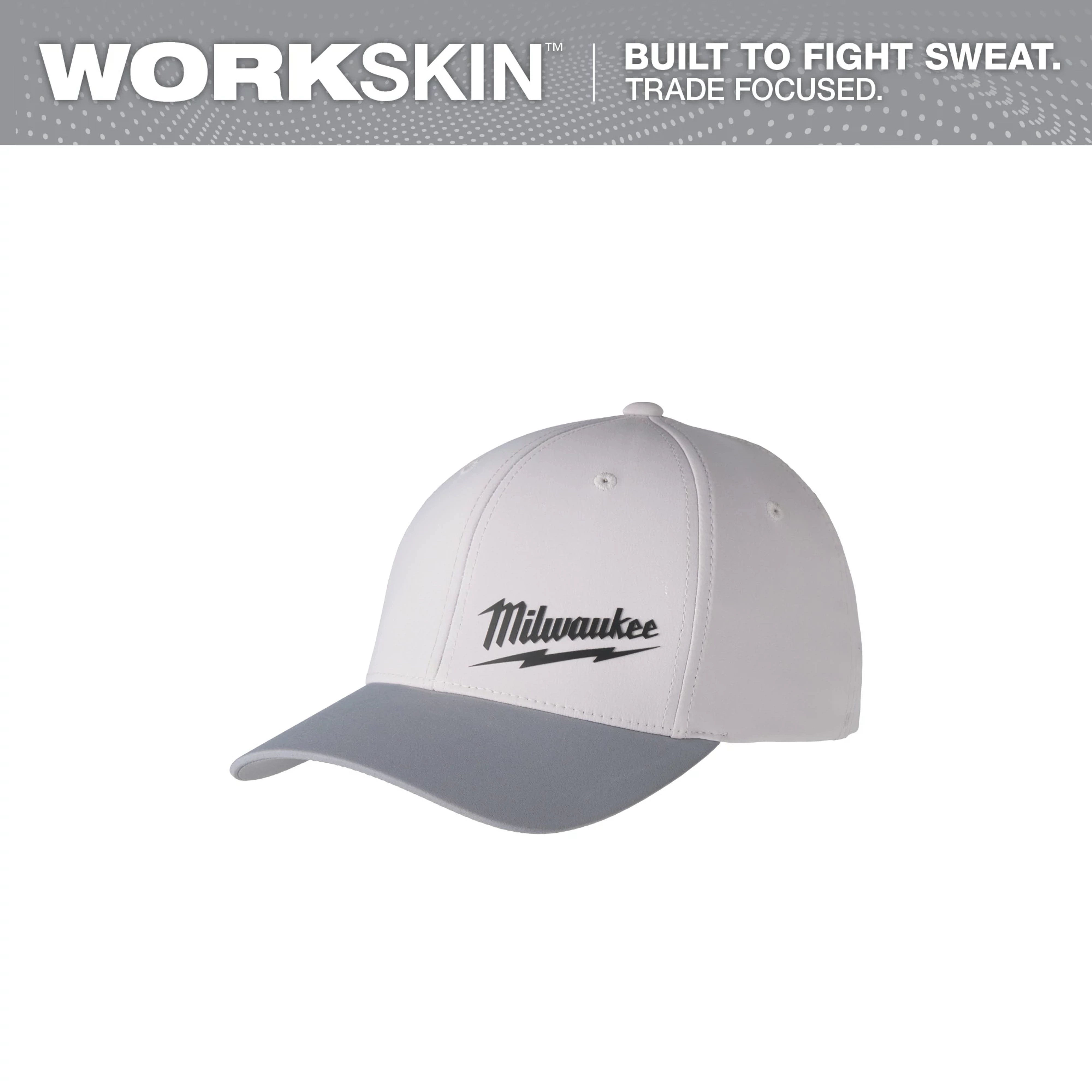 WORKSKIN Performance Fitted Hat in gray with a dark gray brim and a black logo on the front.