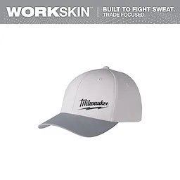 WORKSKIN Performance Fitted Hat in gray with a dark gray brim and a black logo on the front.