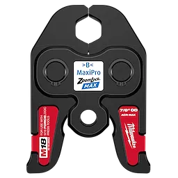 7/8" ZoomLock MAX Press Jaw, compatible with M18 FORCE LOGIC Press Tools. Black jaw with red accents and product labels.