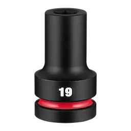 SHOCKWAVE Impact Duty 1" Drive 19mm Deep 6 Point Socket standing upright with a visible 19 marking and red ring.