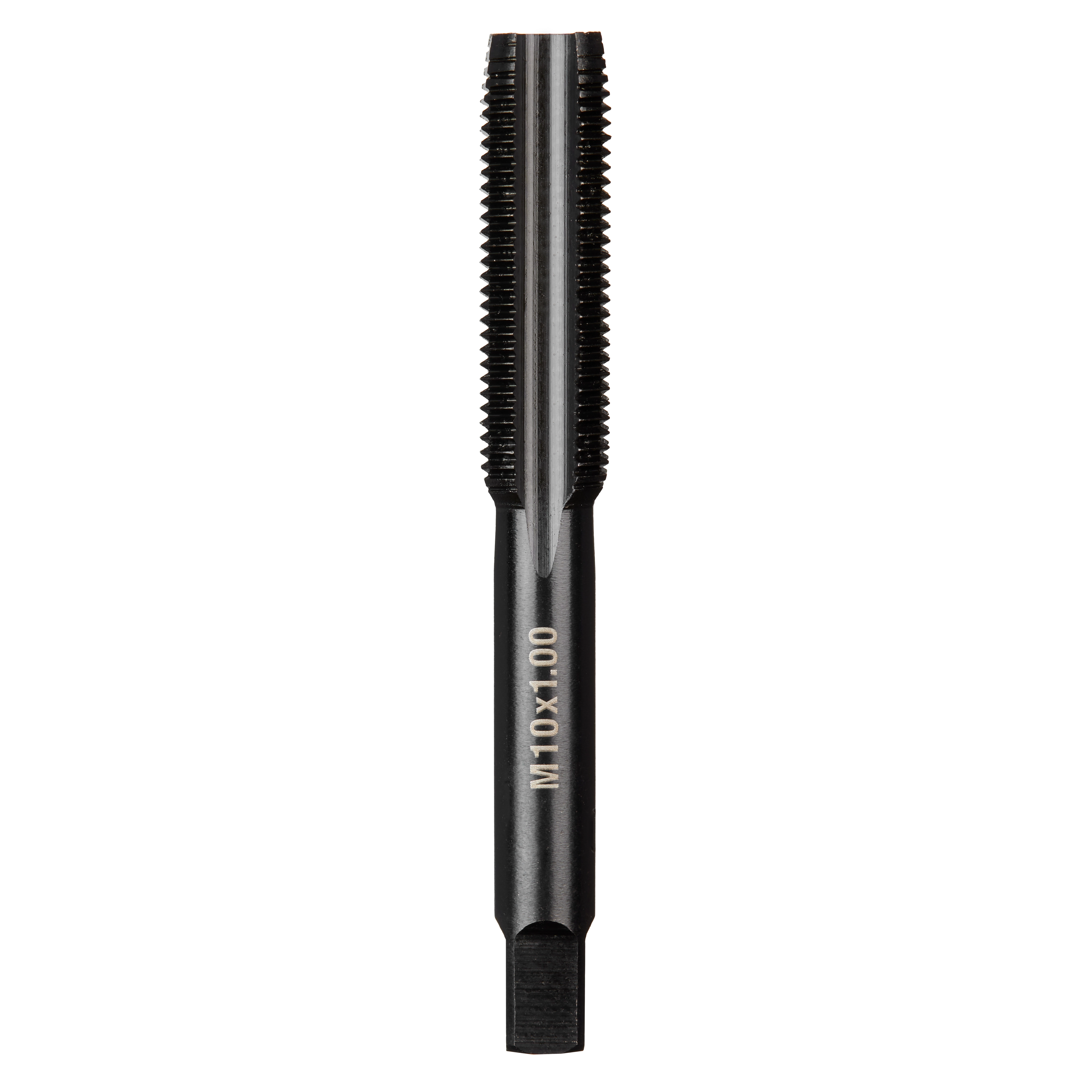 M10-1.00 20mm Straight Flute Plug Tap with straight, sharp flutes along the tapping section and smooth, cylindrical body.