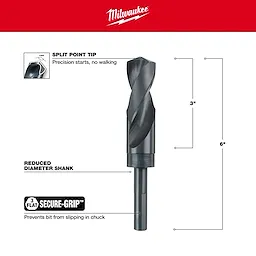 Milwaukee 48-89-2755 Walkaround drill bit with split point tip for precision, reduced diameter shank, and secure-grip to prevent slipping.