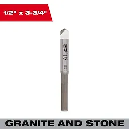 1/2" Granite and Stone Bit standing upright on a plain background with size text above and granite and stone label below.