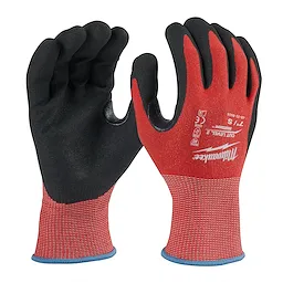 Red and black Cut Level 2 Nitrile Dipped Glove, size S, with a red knit back and black foam nitrile-coated palm and fingers.