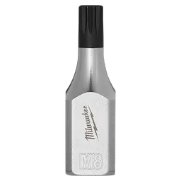 The 3/8" Drive 8mm Triple Square Bit Socket is a metallic tool with a black triple square bit. The silver socket has M8 inscribed at the bottom and features a brand logo near the center.