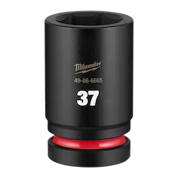 SHOCKWAVE Impact Duty 1" Drive 37mm Deep 6 Point Socket standing upright with a visible 37 marking and red ring.