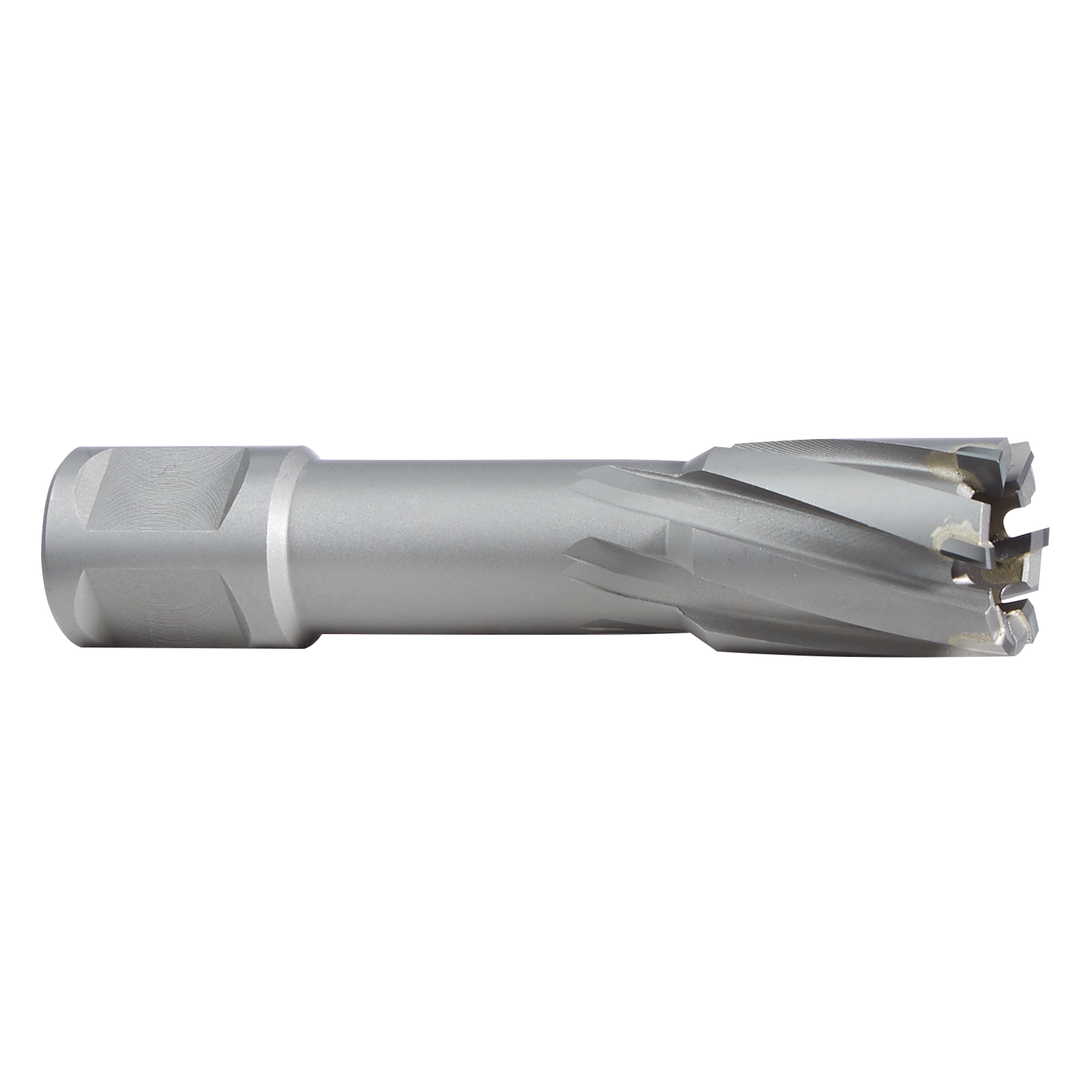 1-3/16" Annular Cutter with a silver finish, featuring a cylindrical shaft and toothed cutting edge for drilling holes in metal.