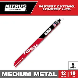 12" 10 TPI TORCH™ with NITRUS™ Carbide Teeth SAWZALL® Blade for Conduit and Strut (5 PK)