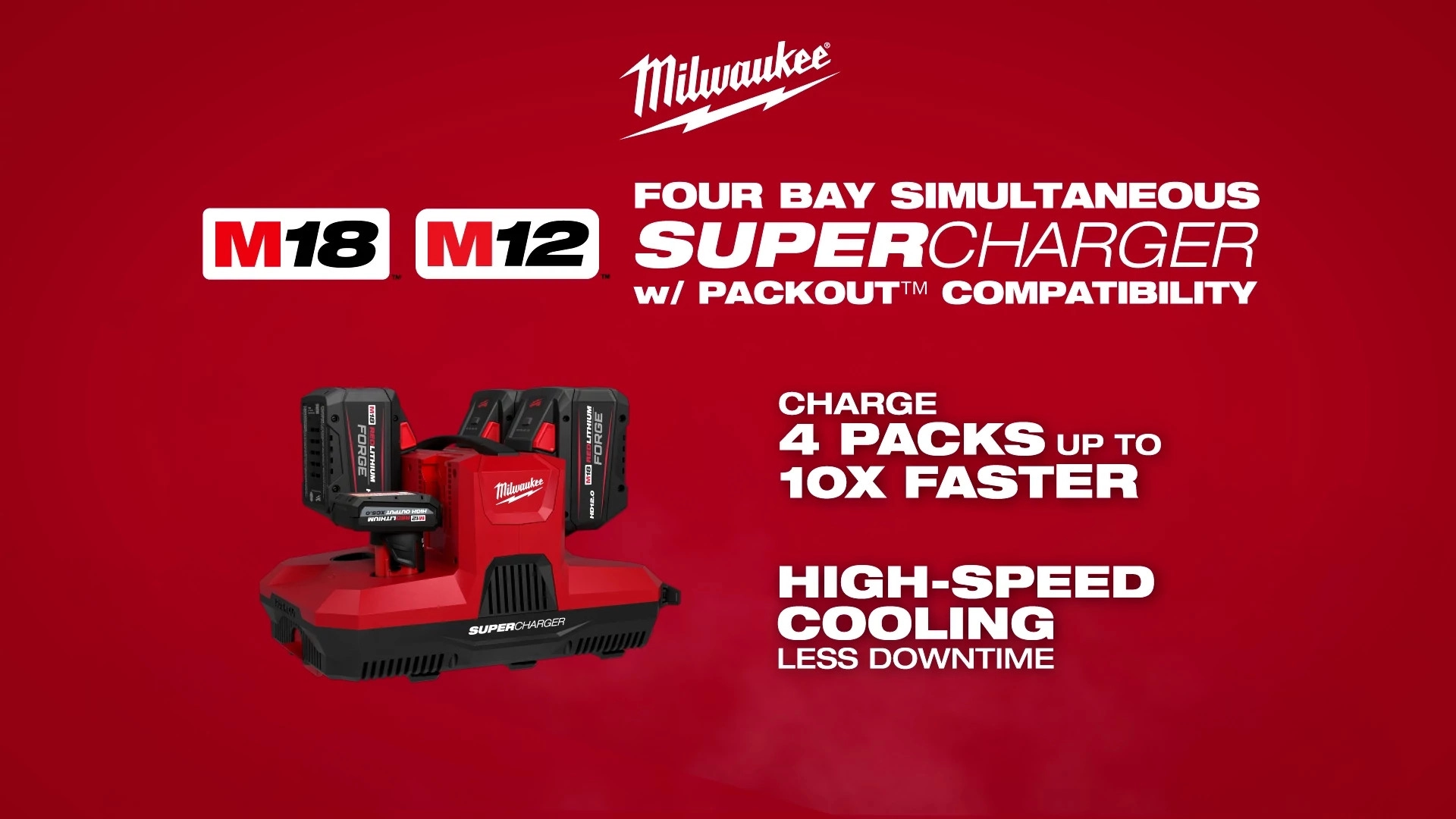 M18 & M12 Four Bay Simultaneous Super Charger w/ PACKOUT 