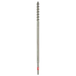 13/16"x22" Shockwave Lineman's Fiberglass Drill Bit features a long, slender metal shaft with a helical cut design at the tip for efficient drilling. The lower end has a red ring for brand identification.