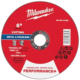 6" x .045" x 7/8" Performance+ Metal Cut Off Wheel - Type 1 for cutting metal and stainless steel, max RPM 10,200.