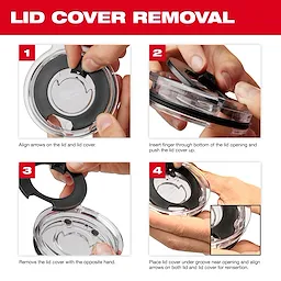 Instructions for removing and reinserting the lid cover on PACKOUT Tumblers, showing step-by-step alignment and lid lifting techniques.