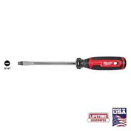 5/16" Slotted 6" Cushion Grip Screwdriver (USA) with a flat tip and black and red handle on a plain background.