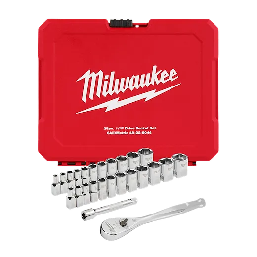 25pc 1/4" Drive Metric & SAE Ratchet and Socket Set with FOUR FLAT™ SIDES
